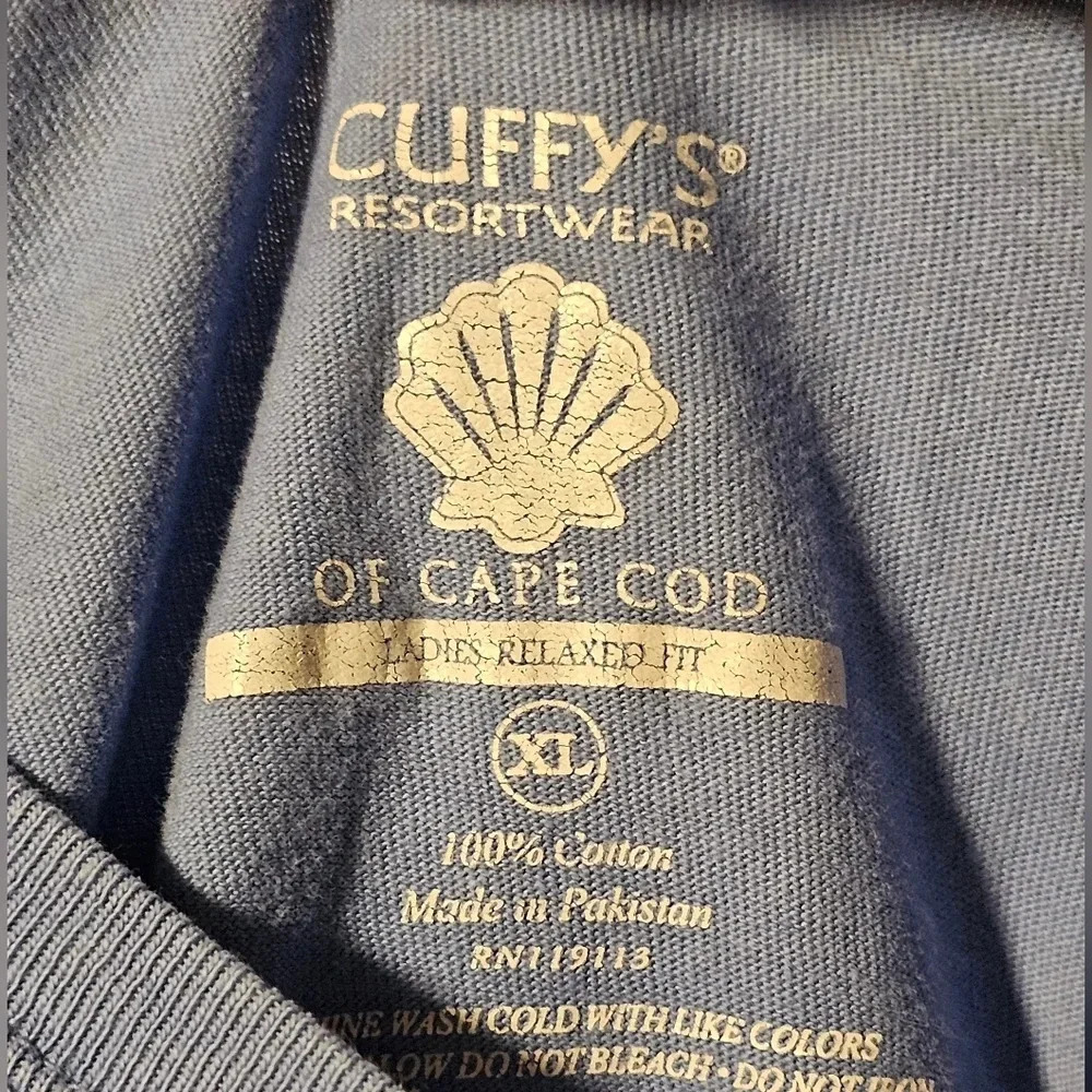 Cuffy’s Womens XL T-Shirt Blue Cotton Embroidered Daisy Coastal Casual Vacation - Picture 4 of 6